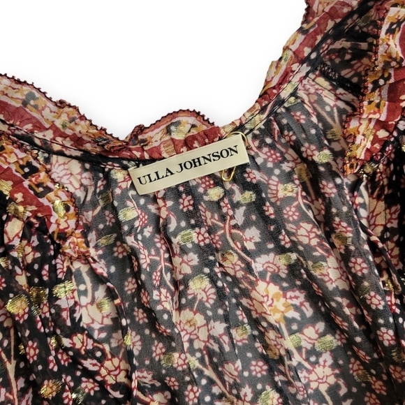 ULLA JOHNSON Erisa Silk Mini Dress Brown Metallic Size 2 - Picture 15 of 16